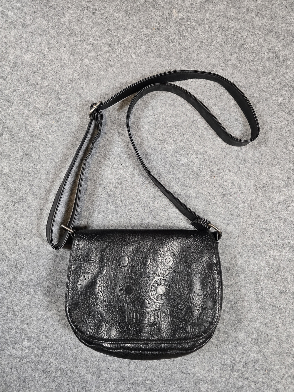 LoungeflyBlack Embossed Sugar Skull Crossbody Bag